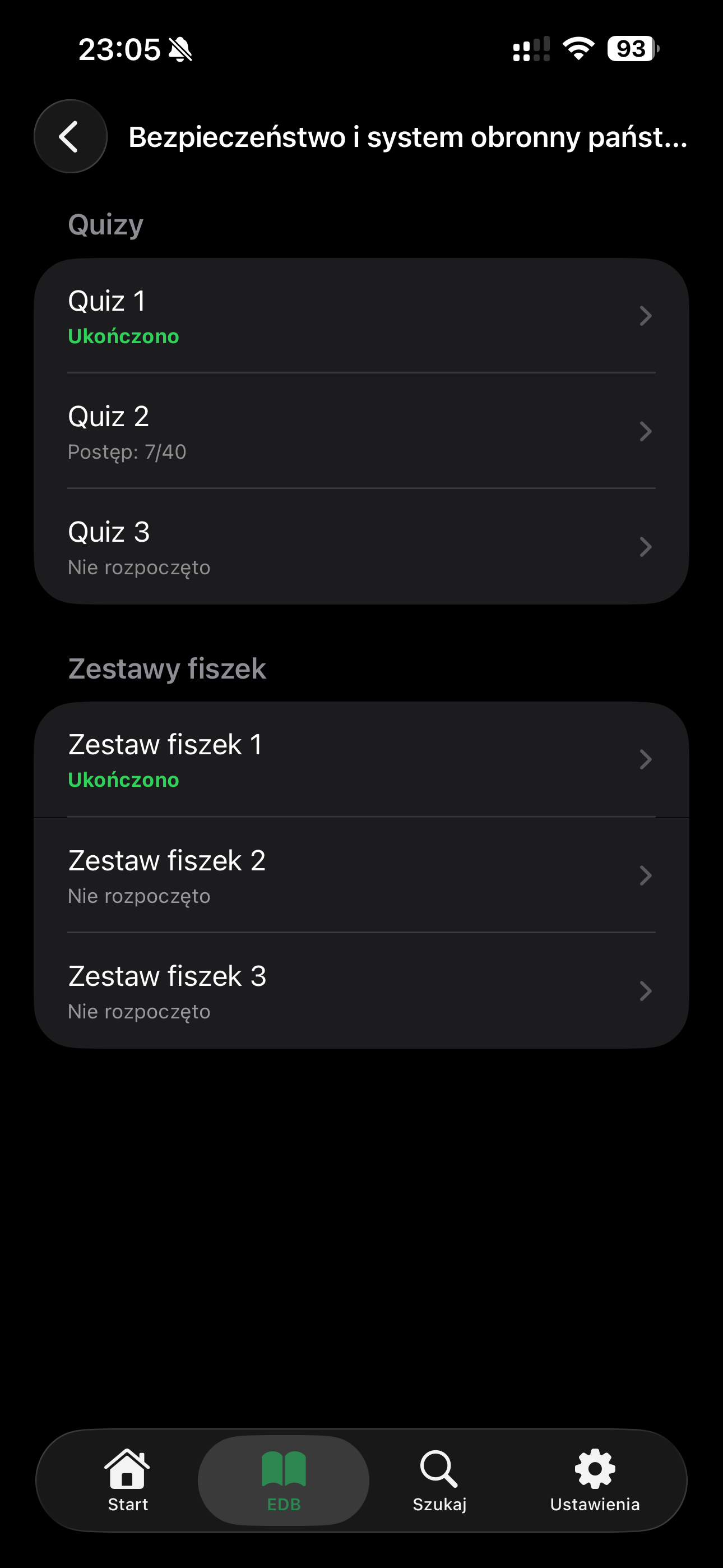 Widok fiszek
