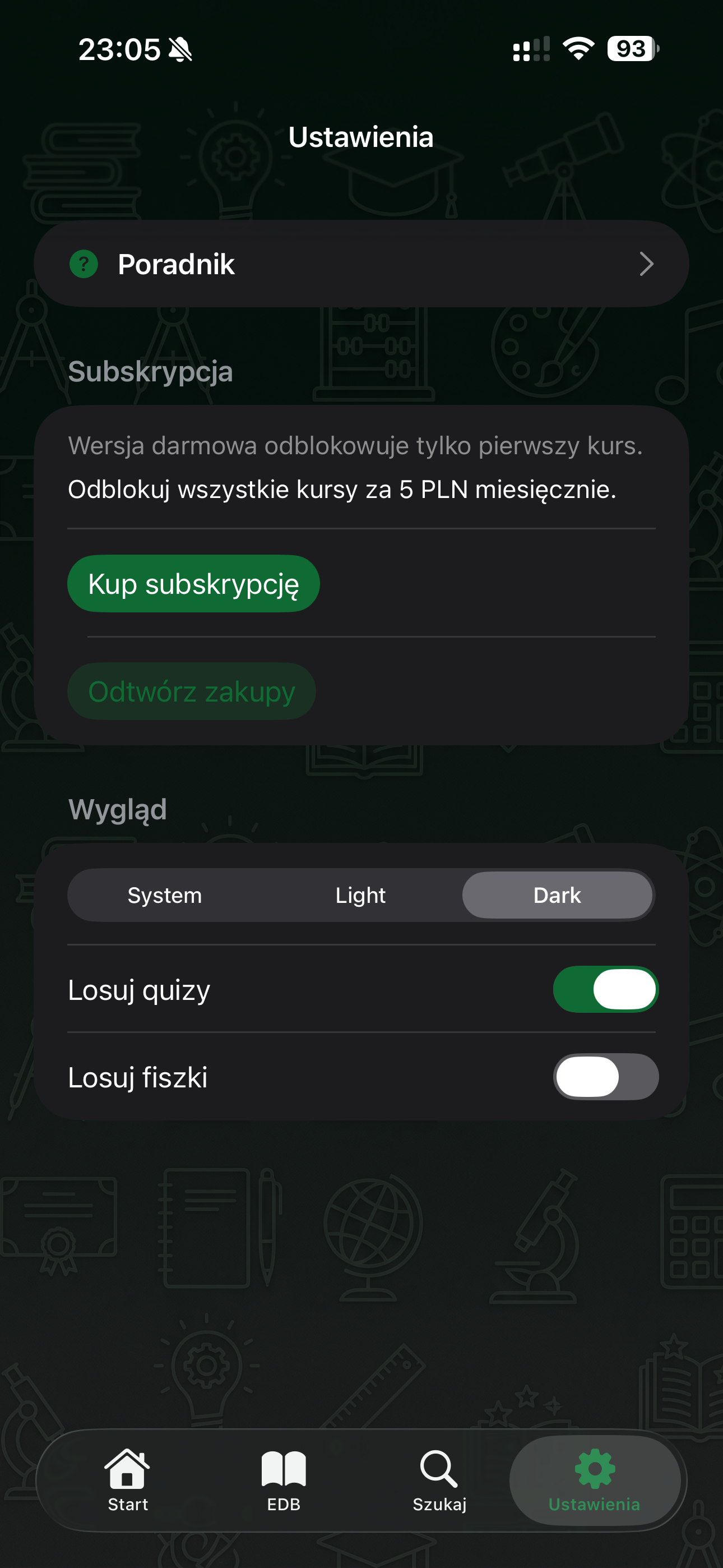 Widok ustawien